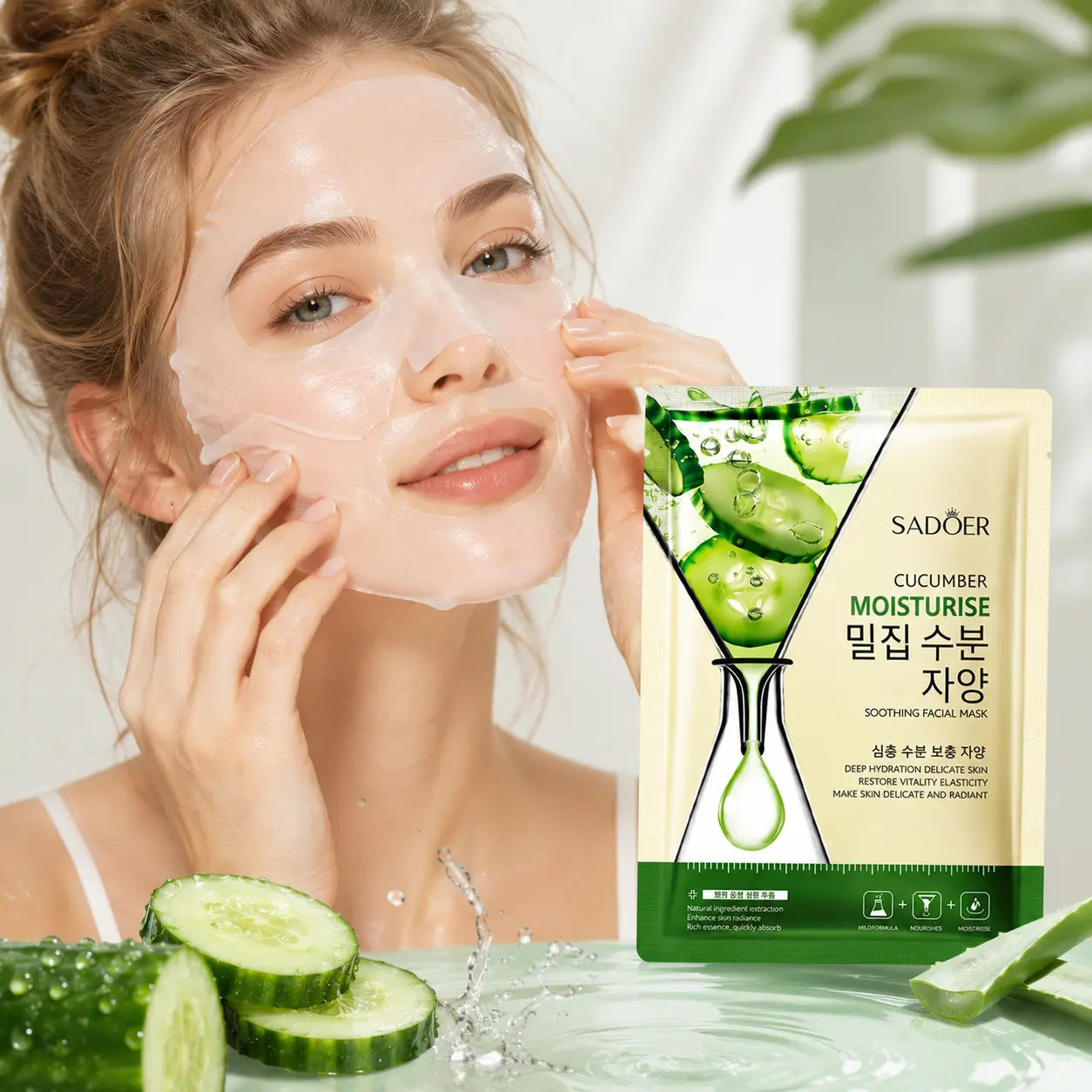 SADOER Cucumber Soothing Facial Mask, Hydrating Moisturizing Sheet Mask, Refreshing Calming Face Mask For Dry Sensitive Skin, Daily Skin Care