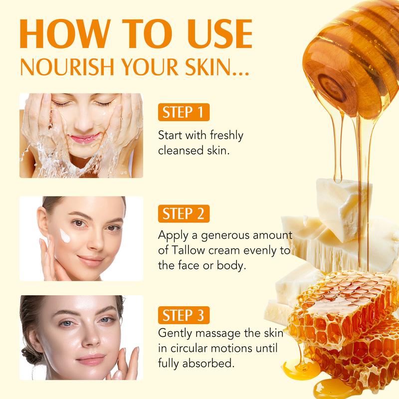 Meifenla Beef Tallow for Skin, Beef Tallow for Face, Hydrating Tallow Balm with Raw Honey and Beeswax, Grass-Fed Beef Tallow & Raw Wild Honey Blend, Body & Face Moisturizer, Natural Formula, Light Scent