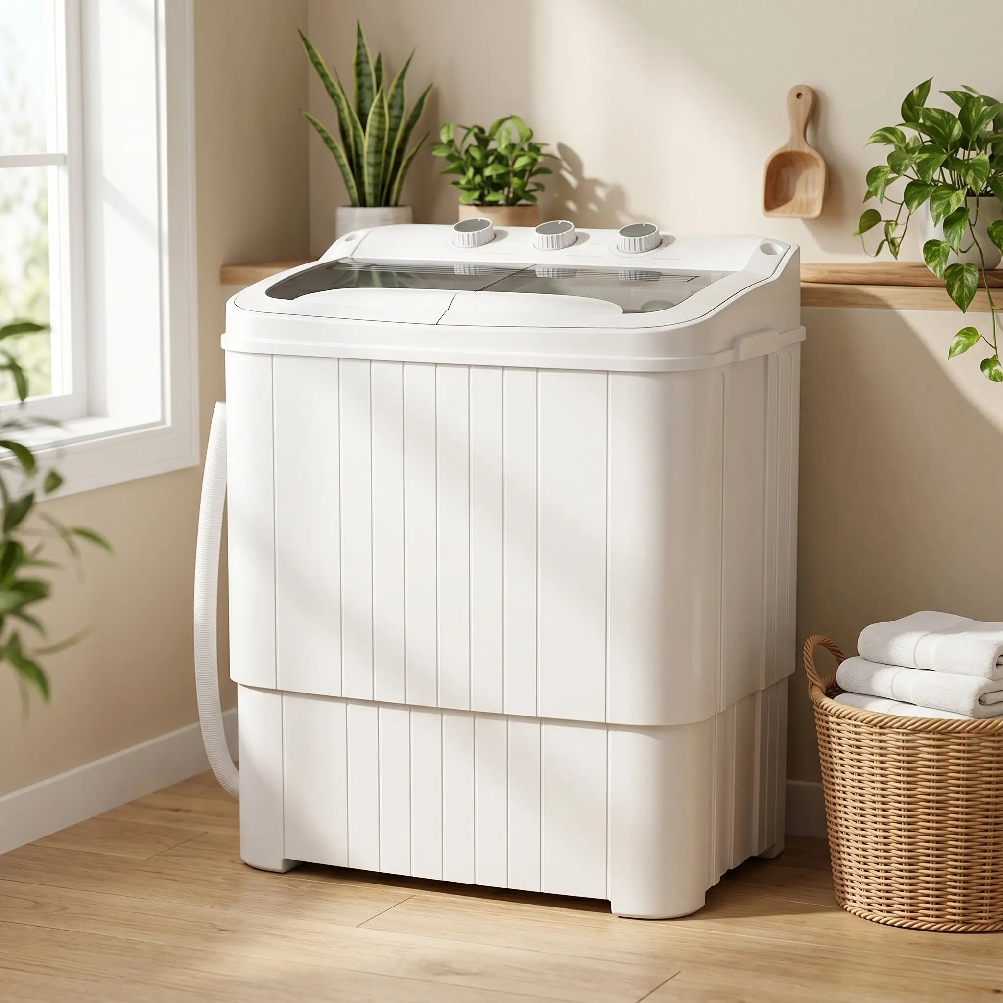 15LBS Twin Tub Semi-Automatic Washing Machine, 16Lbs Total Capacity 9.6Lbs Wash + 5.4Lbs Spin Dry,  Compact Laundry Washer for Apartment, Dorm, RV, Camping, Household Daily Use，grey