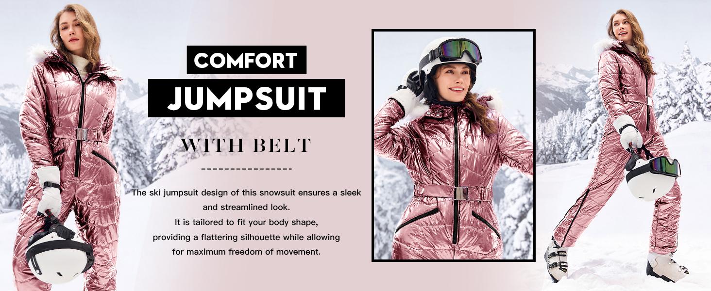 Fisoew Womens One Piece Ski Suit Warm Waterproof Snowsuits Winter Snow Jumpsuits Outdoor Sports Outerwear