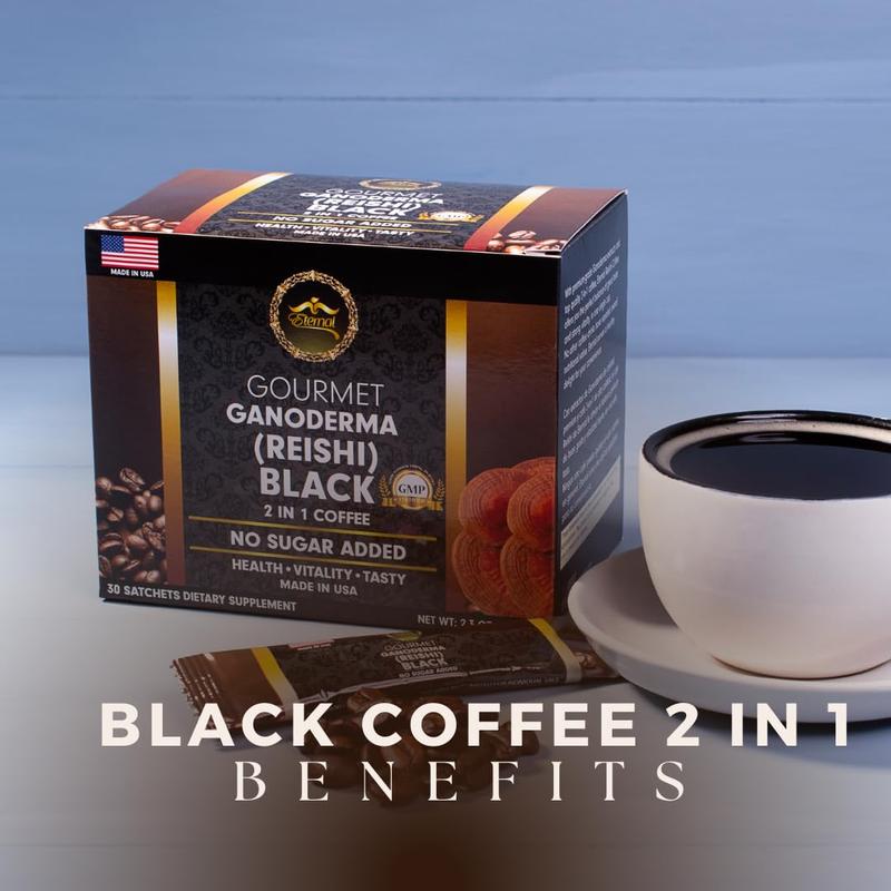 Eternal Gourmet Ganoderma (REISHI) Black Coffee 2 in 1 Made in USA Cafe Negro con Ganoderma Eternal Beverage Nata de ganoderma (Pack of 6)