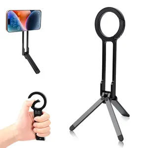 Universal Magnetic Phone Tripod Stand, Foldable Aluminum Alloy Quick Mount with Strong Magnet, Portable Pocket Size for iPhone Android Smartphones, Travel & Daily Vlog Shooting