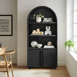 Bellamy Tall Arched Display Cabinet Bookcase in Black Oak