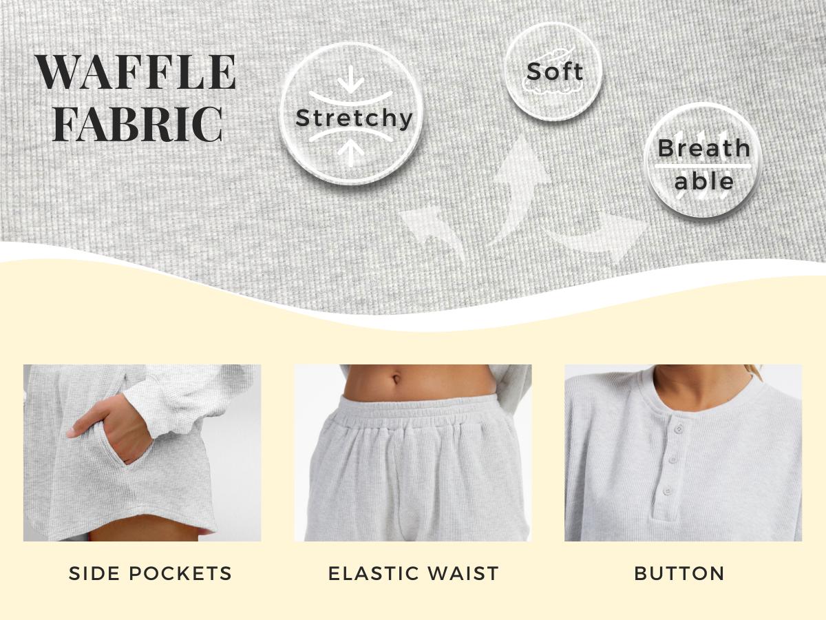 AnotherChill Women's Oversized Waffle Knit Lounge Set – Long Sleeve Henley Sweatshirt and High Waisted Shorts 2 Piece Casual Outfit AnotherChill Women's Oversized Waffle Knit Lounge Set – Long Sleeve Henley Sweatshirt and High Waisted Shorts 2 Piece Casual Outfit