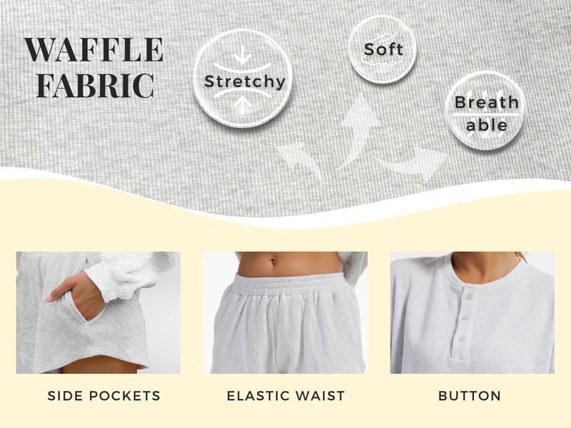 AnotherChill Women's Oversized Waffle Knit Lounge Set – Long Sleeve Henley Sweatshirt and High Waisted Shorts 2 Piece Casual Outfit AnotherChill Women's Oversized Waffle Knit Lounge Set – Long Sleeve Henley Sweatshirt and High Waisted Shorts 2 Piece Casual Outfit