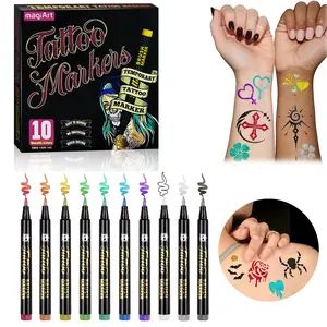 Body Art Tattoo Pen Dual Tip with GOLD SILVER Temporary Tattoo Markers Skin Pen Body Markers Skin Marker Face Paint Teen Girl Gifts Trendy Stuff Teenager and Adults