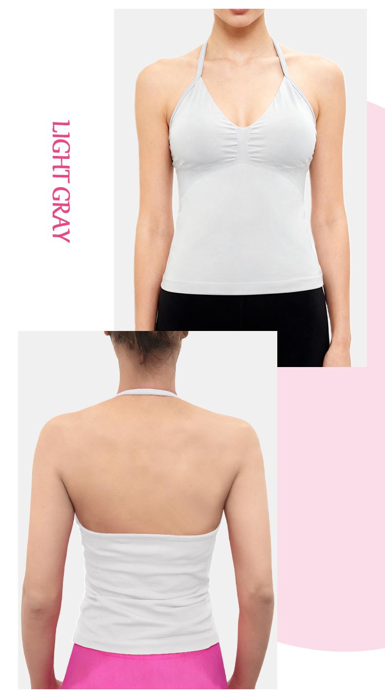 SUNVADUN B377 Sportswear Top Lace-Up Sleeveless Yoga Vest V-Neck Stretch Vest Crop Top for Women Fitness Vest Open Back Athletic Minimalistic Activewear Gym Apparel with Removable Cup Moisture Wicking Quick-Drying High Elasticity