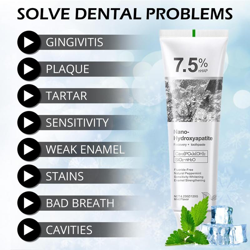 Hydroxyapatite Toothpaste 7.5 % for Enamel Protection,Fluoride-Free Toothpaste for Sensitive Teeth,Fresh Breath,Mild Mint Flavor