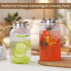 LOVEWE 2pcs Lidded Glass Pitcher & Jug Set with Cleaning Brush, 60oz Large Capacity Organiser, Fridge-Safe for Hot/Cold Drinks, Valentine's/Mother's Day Gift, Party Essential Kitchen Drinkware