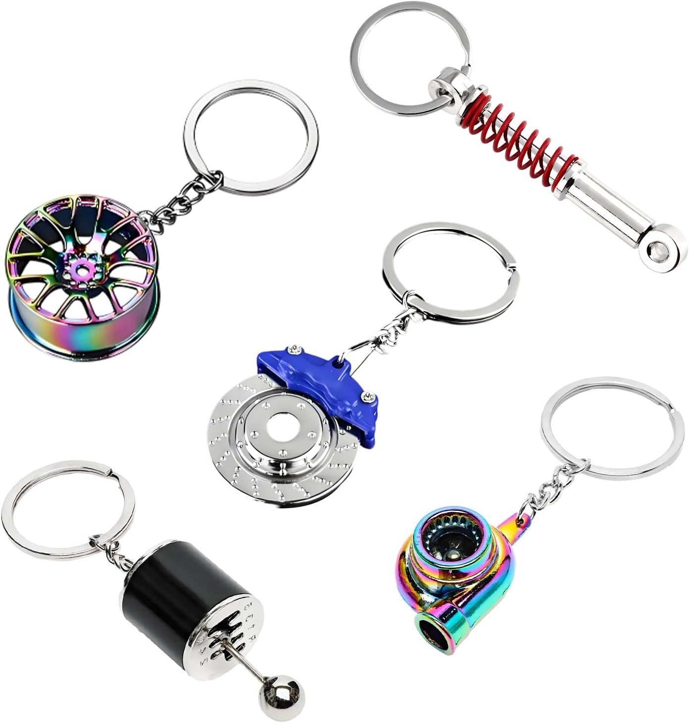 5 PCS Car Parts Model Key Chains Metal Turbo Keychain Set Trendy Shock Absorbent Car Parts Key Chain for Men Women Blue Black 5 PCS Car Parts Model Key Chains Metal Turbo Keychain Set Trendy Shock Absorbent Car Parts Key Chain for Men Women Blue Black