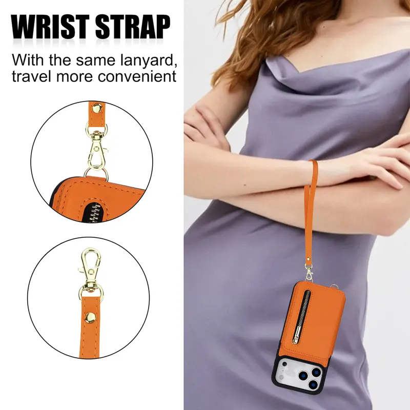 Blocking Zipper Wallet Crossbody Case for iPhone 18 Pro Max 17 16 15 14 13 Pro Max with Card Slots Wrist Strap Kickstand and Shockproof Protection