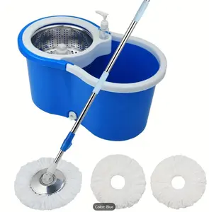 Spin Mop and Bucket Set, 360° Spin Mop and Bucket with Wringer Set and 3 Microfiber Mop Refills and 61" Extended Handle, Spinning Mop Bucket for Floor Cleaning, Blue