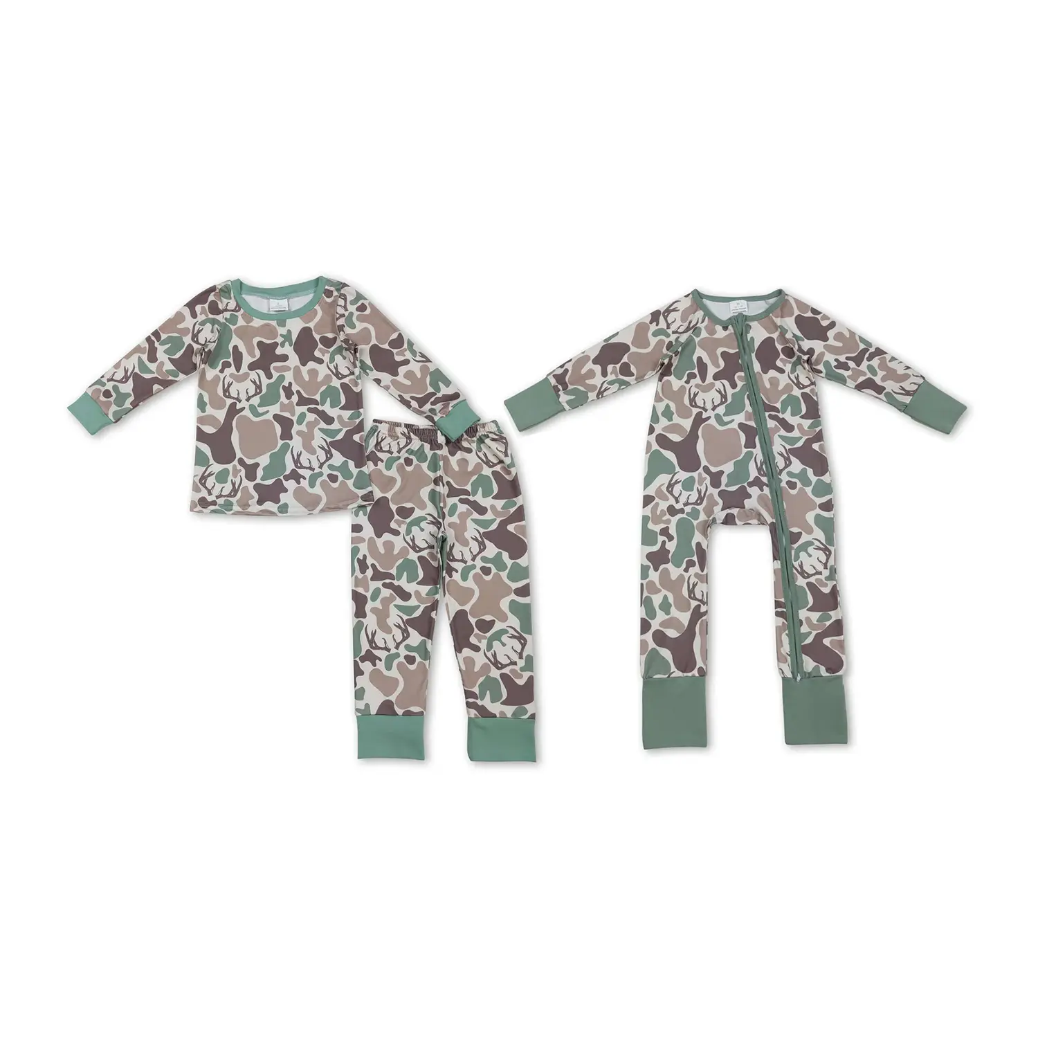 Baby Boy's Deer Print Cotton Sleepwear, Cozy Long Sleeve Sleeper Romper, Hunting Season Jumpsuit (0-3M - 2T)