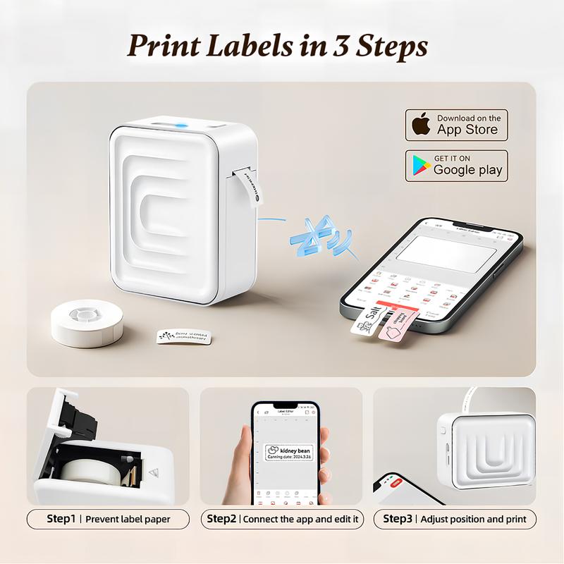 Marklife mini label maker printer, portable wireless thermal printer, easy to use. Can print thank you labels, item labels, and spice jar labels, suitable for office, home, and students.