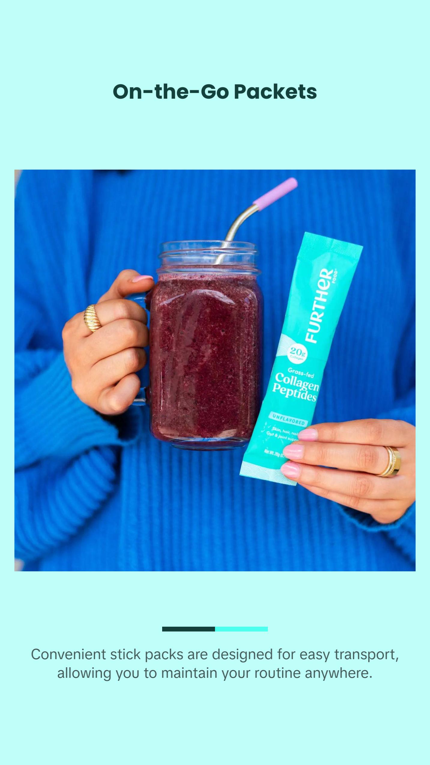 Further Food Grass-Fed Collagen Peptides 20g On-the-Go Packets Unflavored Supports Skin Joints Hair Nails Bones & Gut