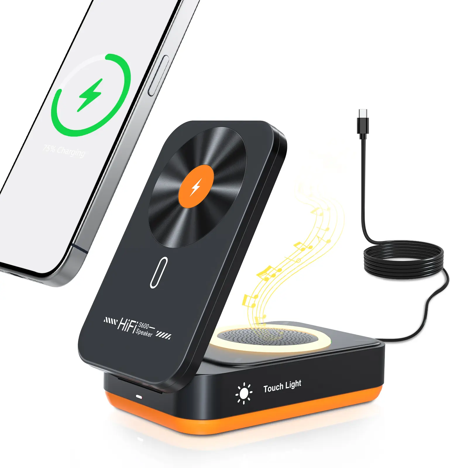BLKE 3-in-1 Magnetic Wireless Charger - Folding Stand, Bluetooth Speaker, Sleep-Friendly Light, Multifunctional Rechargeable Station for iPhone 17-14 Pro Max All Series Smartphones
