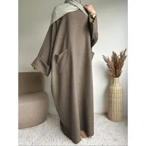 Women's Long-Sleeve Solid Color Robe for Casual Daily Wear All-Season Islamic Muslim Arabic Clothing Thobe