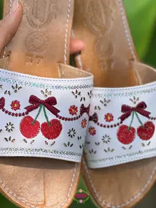 Cherry Red Coquette Mexican White Sandals