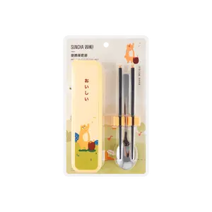 SUNCHA Portable Cutlery Set with Case - Reusable Chopsticks, Spoon, Fork - Travel Utensil Set for Lunch Box, Camping, Office