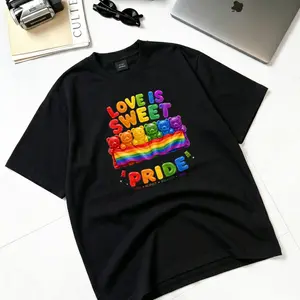 “Love Is Sweet” Pride Month rainbow gummy bear graphic tee, Pride cotton T-shirt, summer casual tops