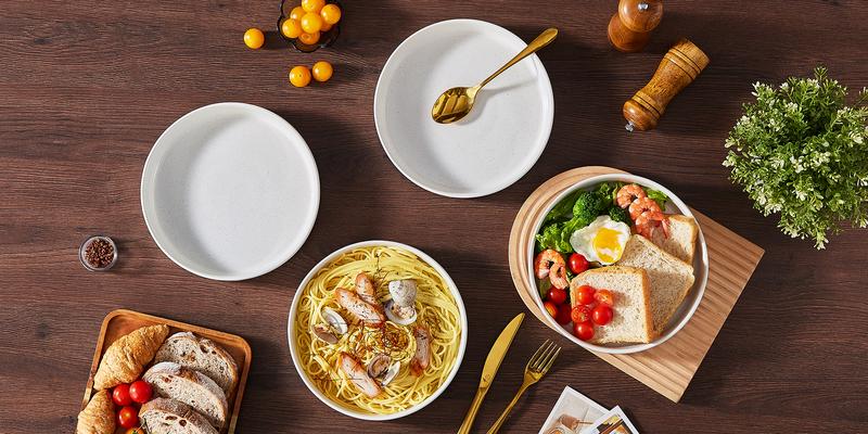 MALACASA Stoneware Pasta Bowls Set of 4, Sesame Glaze Stackable Soup Plate Set, Lead-Free Salad Plates Safe for Microwave and Dishwasher Winter Holiday