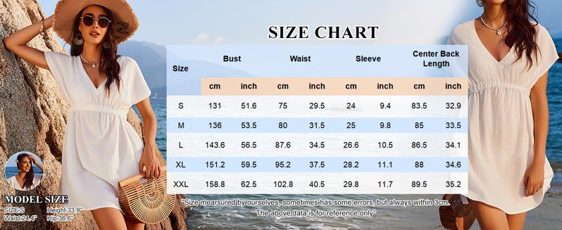 Swimsuit Cover Up V Neck Bathing Suit Cover Ups for Women Dress Bikini Beach Wear S-3XL