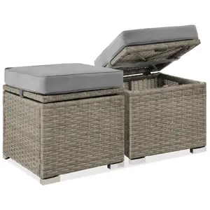 Best Choice Products Set of 2 Wicker Ottomans, Multipurpose Furniture w/ Removable Cushions, Steel Frame