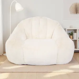 Bean Bag Chair for Adult, Microfiber Upholstered Bean Bag Sofa with Petal Back, Shell-Shaped Beanbag Chair with Footstool, Memory Foam Stuffed Lazy Sofa for Living Room, Bedroom - Beige