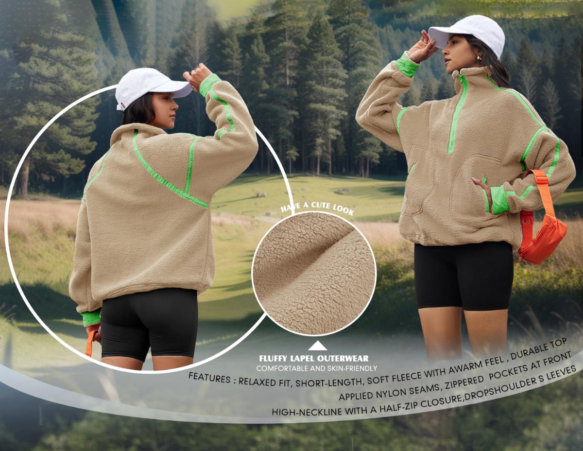 Tanming Women's Half Zip Sherpa Fleece Pullover Sweatshirt with Pockets Casual Long Sleeve Soft Oversized Warm Fuzzy Sweater Spring Transitional