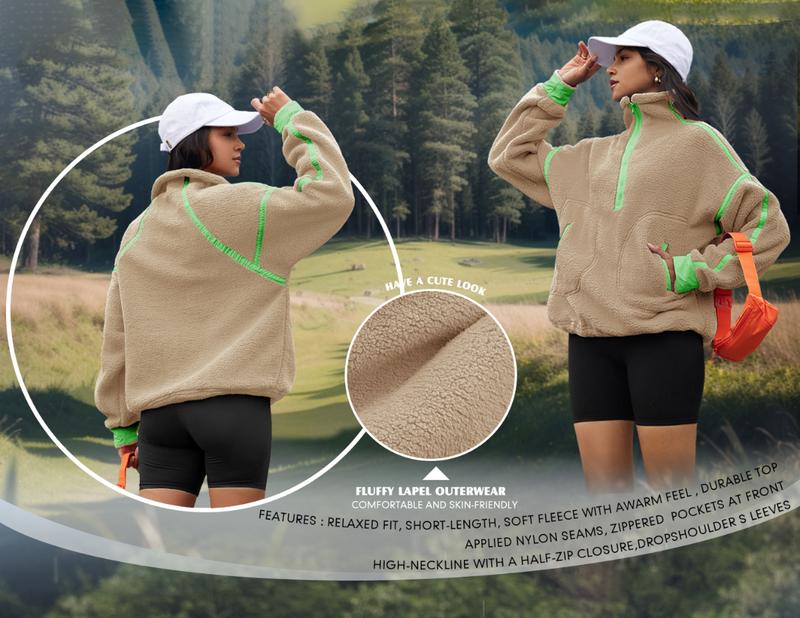 Tanming Women's Half Zip Sherpa Fleece Pullover Sweatshirt with Pockets Casual Long Sleeve Soft Oversized Warm Fuzzy Sweater Spring Transitional