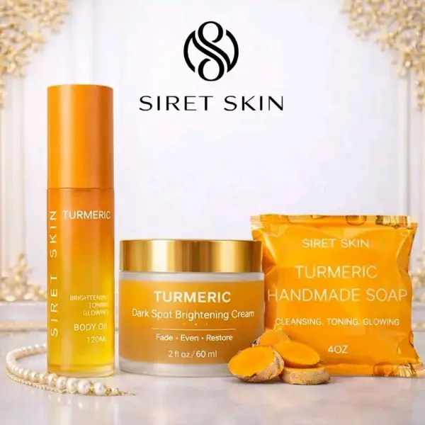 Siret Skin Cosmetics Tumeric Set Soap, Body Oil, Serum  - Worldcashop Usa