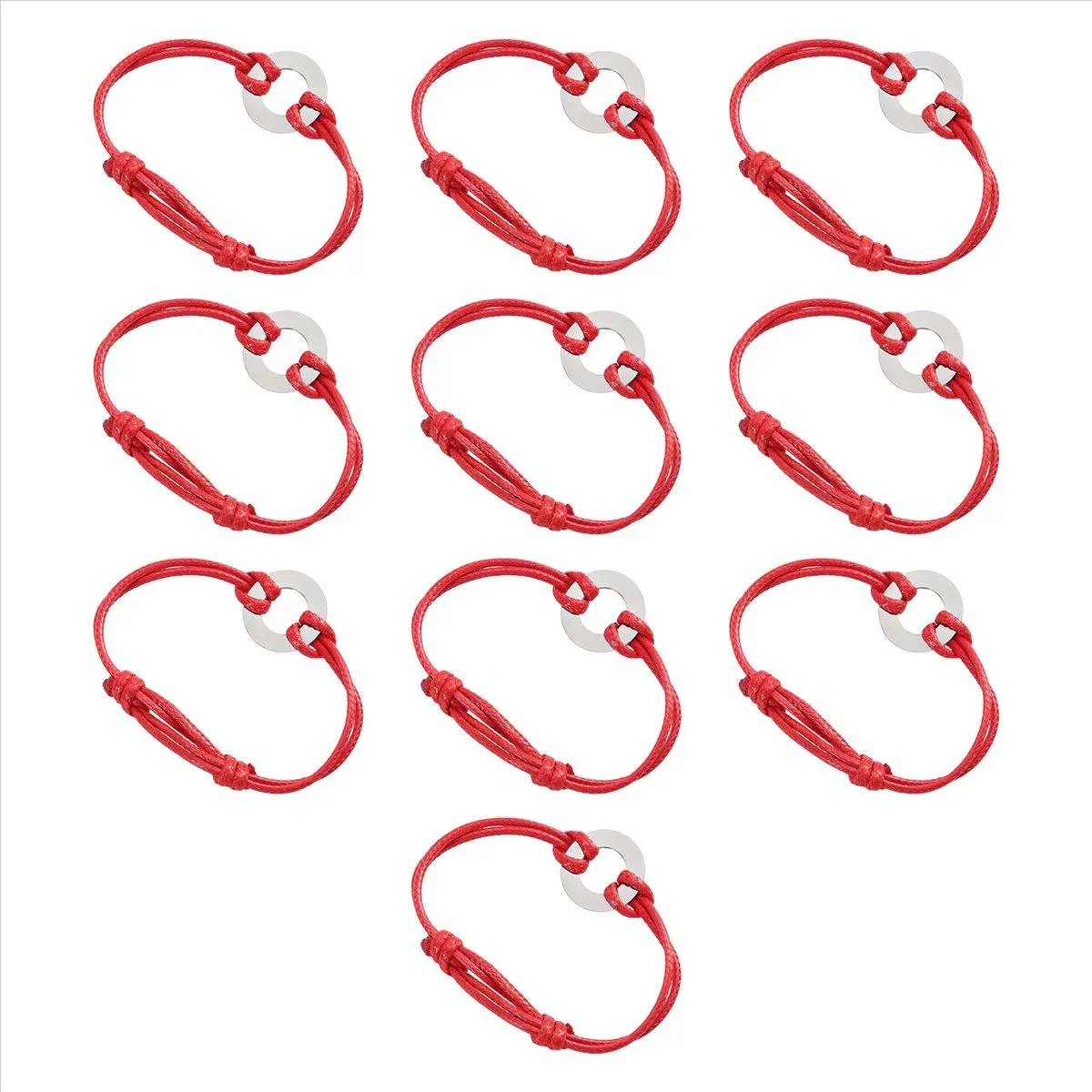 10Pack Inspirational Bracelet Metal Stamping Kit with Red Waxed Nylon String for Jewelry Making