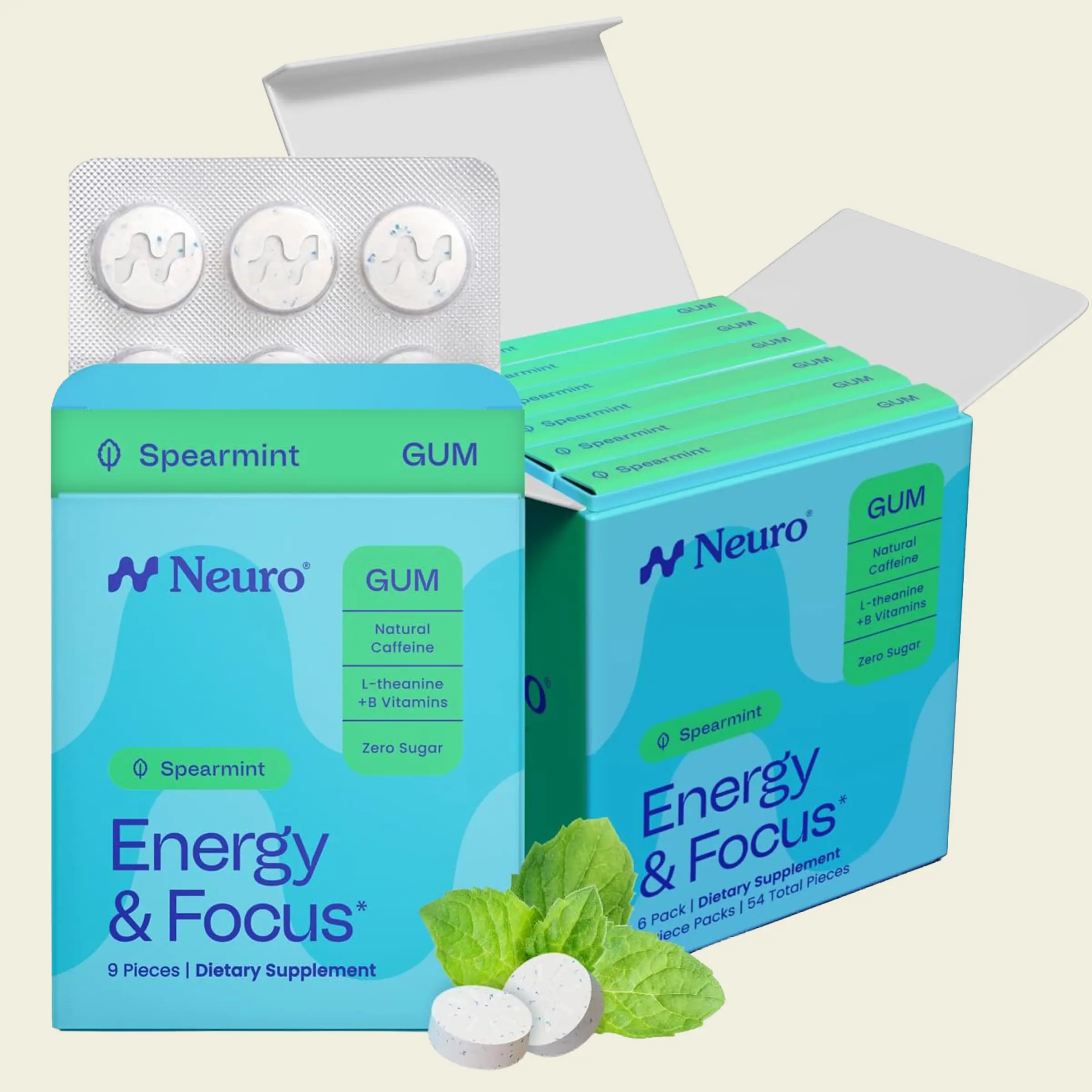 Neuro Spearmint Energy & Focus Gum/Mints - Sugar Free with Natural Caffeine, L-theanine, Vitamin B12 & Vitamin B6