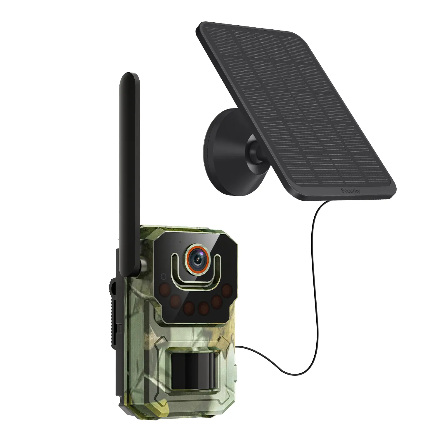 4G LTE cellular tracking camera, solar-powered tracking camera, wildlife surveillance camera, equipped with a PIR motion sensor, infrared night vision, and two-way audio remote access—no Wi-Fi connection required