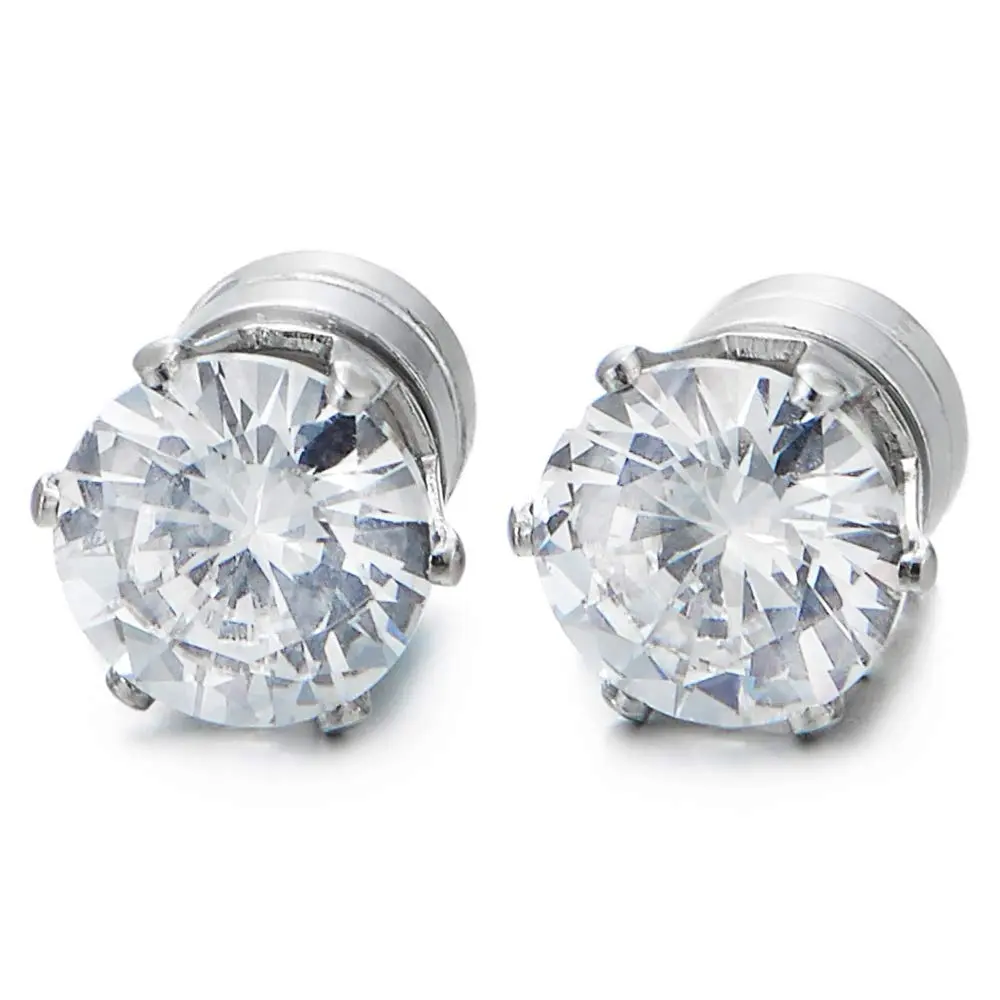 Unisex Magnetic Cubic Zirconia Stud Earrings, magnetic earrings,Polished Stainless Steel Non-Piercing Jewelry,Magnetic Unisex Clip-On Earrings Set