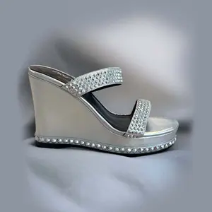The Markey - Silver Wedge Heels with Crystals