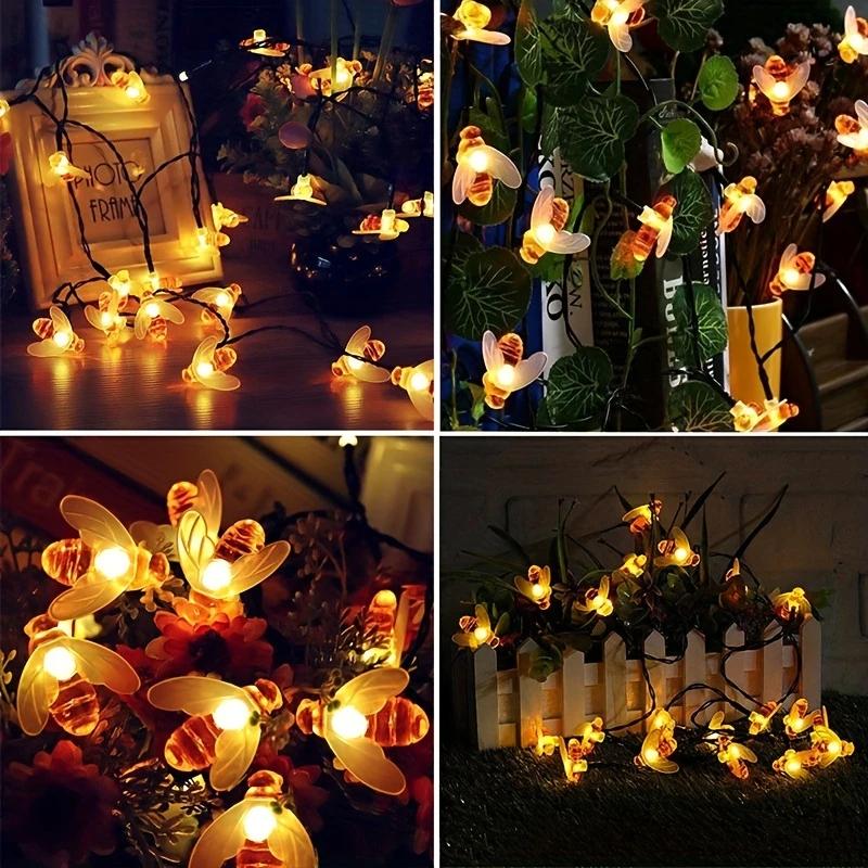 Solar 50pcs LED Bee String Lights - Cute Bee Garden Decoration for Wedding, Party, Christmas Tree and Home Yard - Warm Glowing Plastic Fairy Lights with Realistic Design, Garden Decoration Lighting | Whimsical Garden Lights | Outdoor Solar Decorations