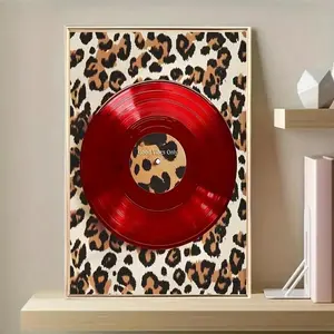 2d flat, With inner frame 1 Pc Red vinyl with black spots and a bold leopard pattern in beige. Wooden Framed Canvas painting Thickness 2.25cm/0.9inch High quality Wall Art Prints Poster Direct hanging Wall Picture Decor for Home Gifts, living room	
