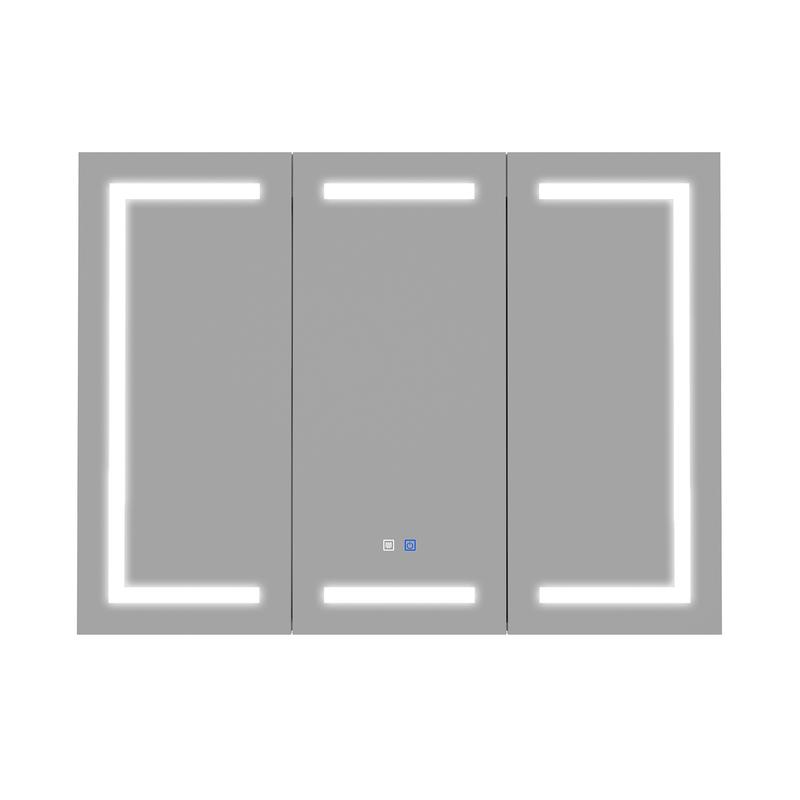 FUFU&GAGA 47.2" W Lighted Medicine Cabinet with Mirror, 3 Doors Illuminated Cabinet with Anti-Fog, Dimmable Brightness & Color Temperature, Bathroom Storage Surface Mount