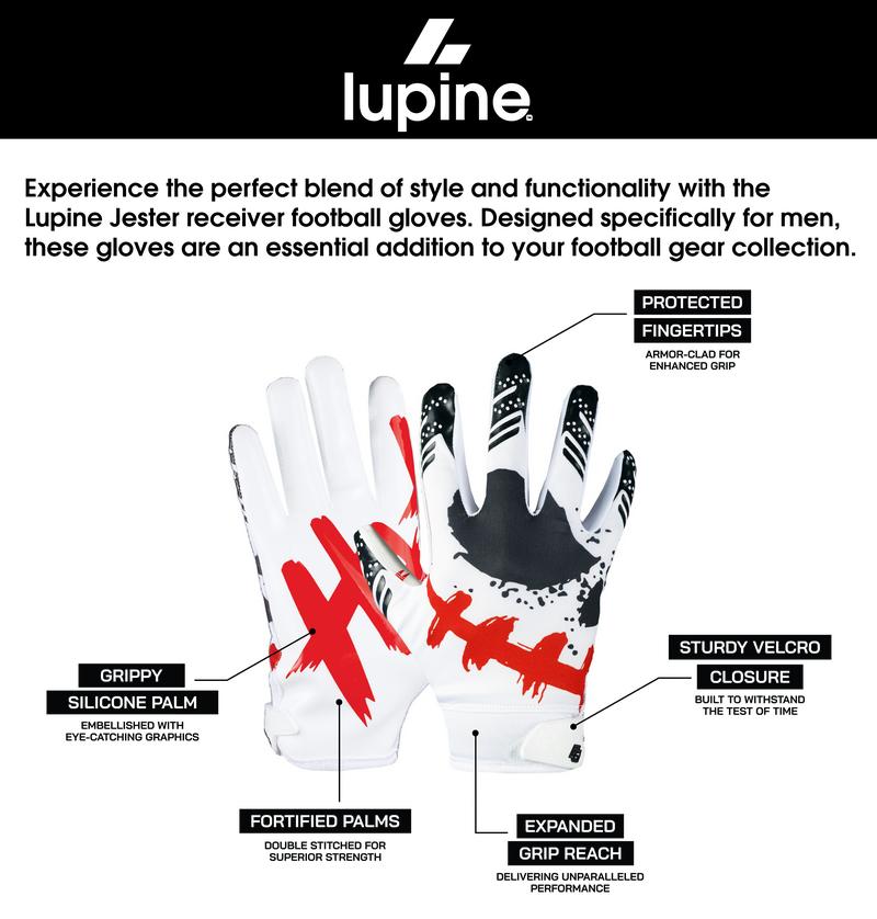 Lupine Jester 2.0 Football Gloves – Ultra Sticky Material for Secure Fit & Maximized Grip – Ideal for Men's Games & Practice – Available in Adult & Youth Sizes