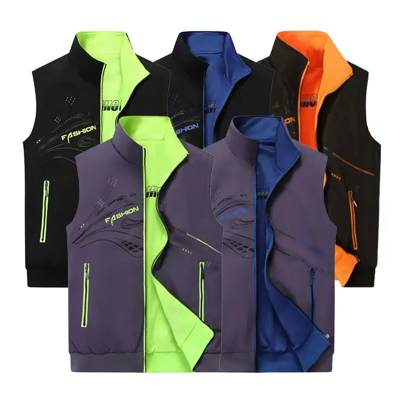 Men’s color-block zip vest with pockets, regular fit, casual lightweight sleeveless outerwear suitable for golf, running, and hiking; summer men’s apparel, sleeveless vest, menswear