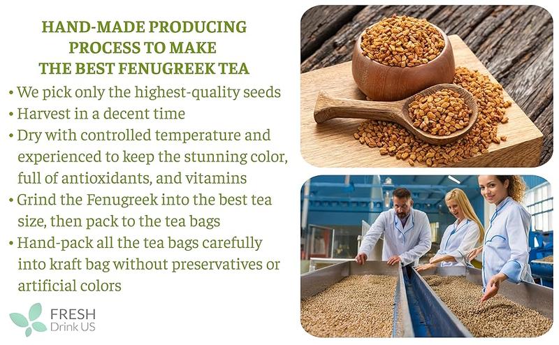 FreshDrinkUS, Premium 55 Fenugreek Tea Bags, 100% Natural & Pure from Fenugreek. Fenugreek Herbal Tea. Made with Natural Material Tea Bags. No Sugar, No Caffeine, No Gluten, Vegan.