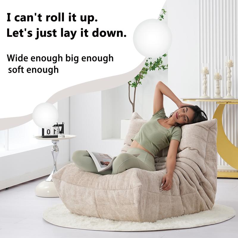 Togo Sofa Caterpillar Bean Bag Chair Chenille Fabric 1 Seater Memory Foam Lounger Upholstered Couch Free 5FT Carpet Modern Comfy Living Room Furniture