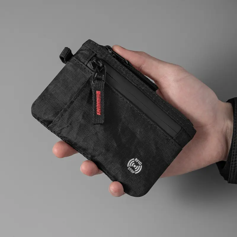 Minimalist RFID Wallet in Water-Resistant X-PAC Fabric, Slim Unisex Anti-Theft Zipper Pouch for Travel, Coins & Keys, Rfid Protected Wallet, Rfid Coin Purse, Zipper Wallet Design