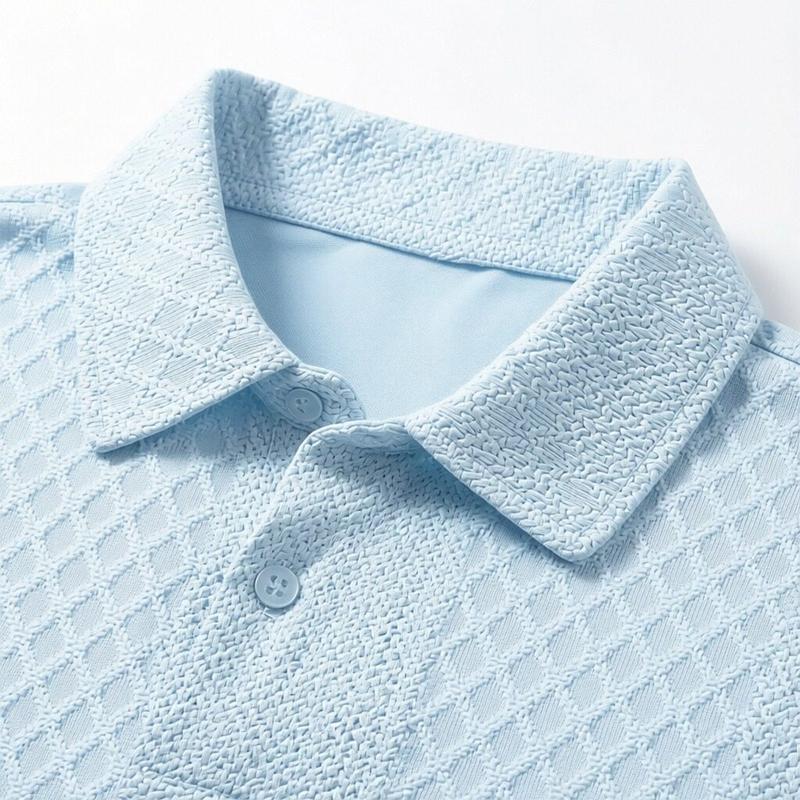 Men's summer casual texture fabric solid color polo shirt T-shirt shorts 2-piece set, loose fit suitable for casual sports, breathable and cool, essential summer outfit, comfortable and versatile Menswear Plain