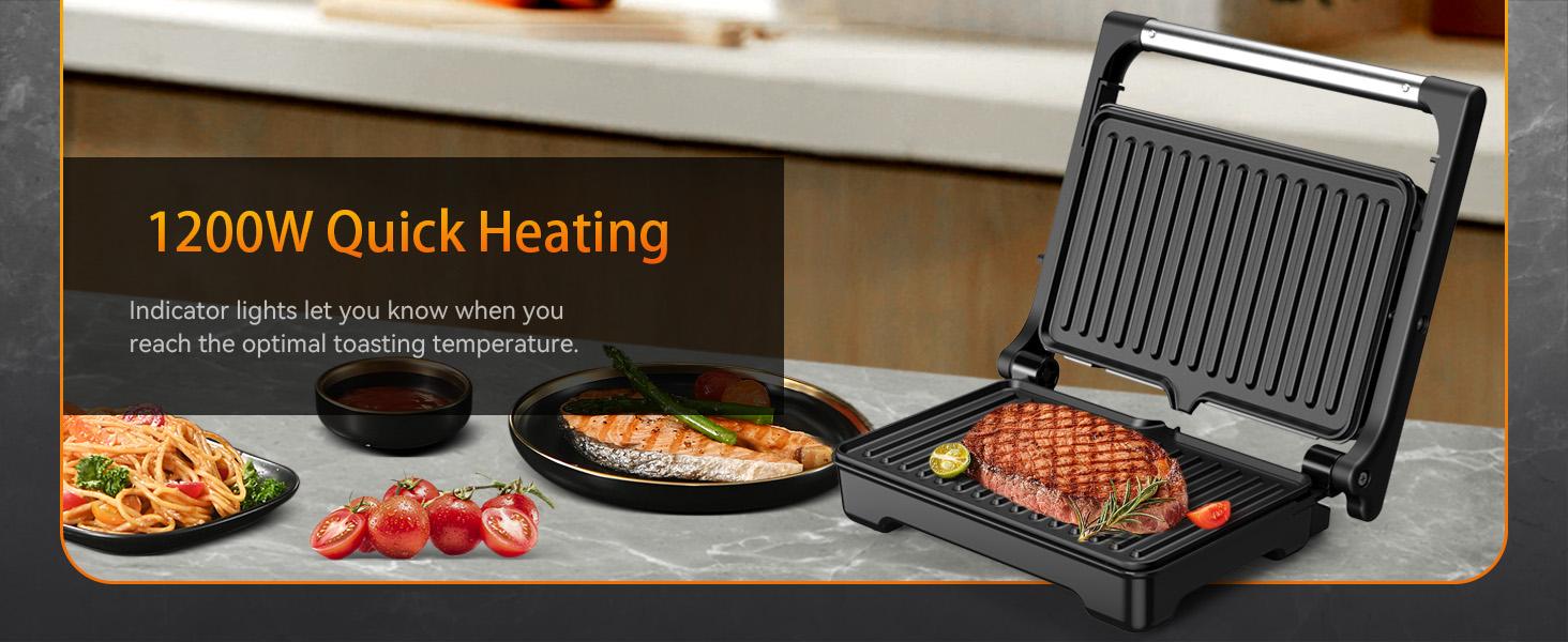YASHE Panini Grill Press 1200W Sandwich Maker with Non-Stick Coated Cast Aluminum Plates, Fits 2 Slices of Bread, 180-Degree Opening, Easy to Clean Kitchen Appliances Household Appliances Cooker grills grill for outdoor Tabletop Griddle