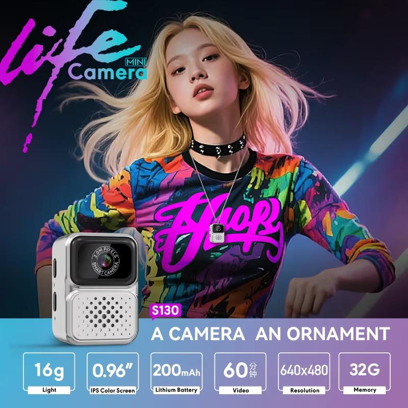 2026 Mini camera S130,Mini life camera,640P 0.96" IPS colos Screen.60 mins Length of use.Suitable for sports and outdoor activities, light and portable.(No TF card,No charge cable)