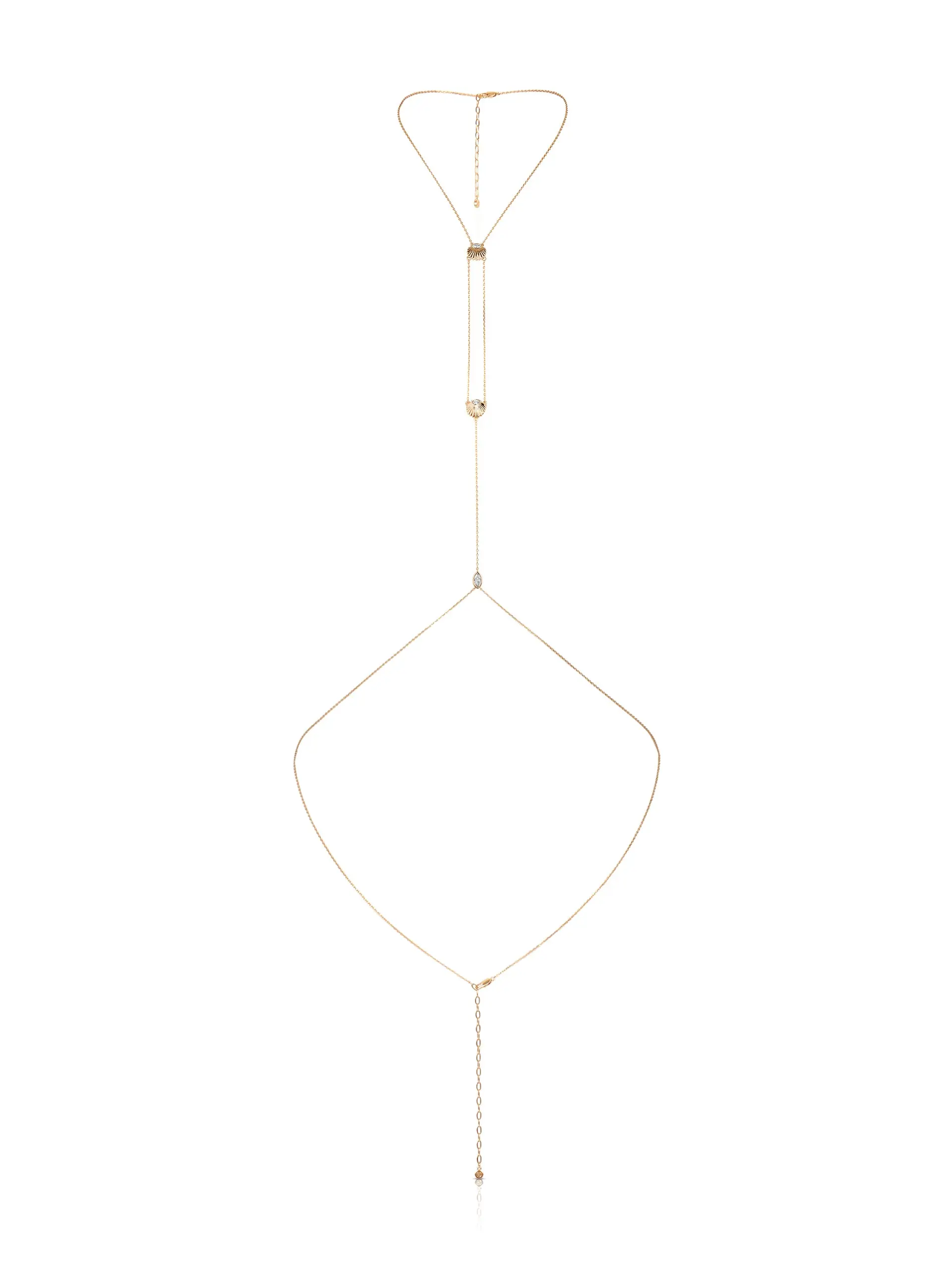 Dainty Shell Body Chain – Beach Body Jewelry with Cubic Zirconia | Adjustable Bikini Body Chain for Women Gold