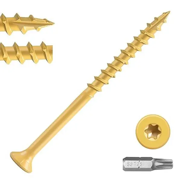 VKKM 100 Pack #10 x 2-1/2" Tan Coated Deck Screws | Heavy Duty Anti-Corrosion T25 Torx Star Self-Tapping Wood Screws, T25 Bit Included for Decks, Pergolas, Fences & Patio Woodworking