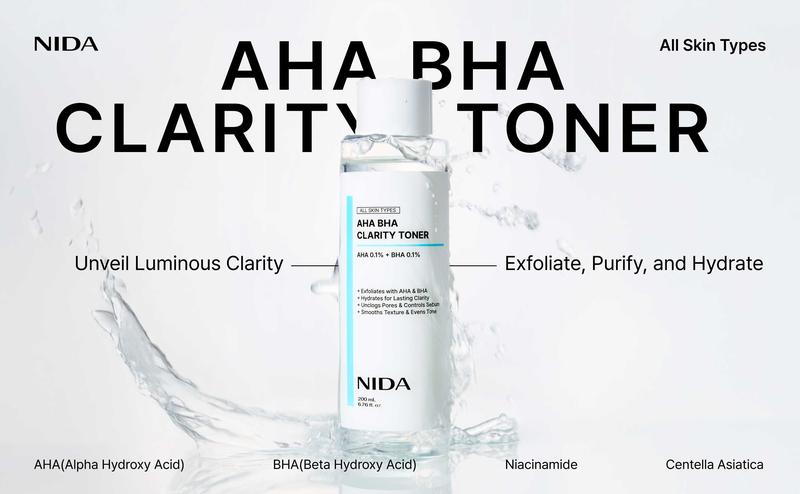 NIDA AHA BHA Clarity Toner Daily Exfoliant Skincare Soothing
